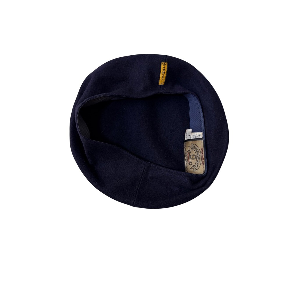 Armani Jeans Vintage Wool Beret Navy Blue Size L Made in USA